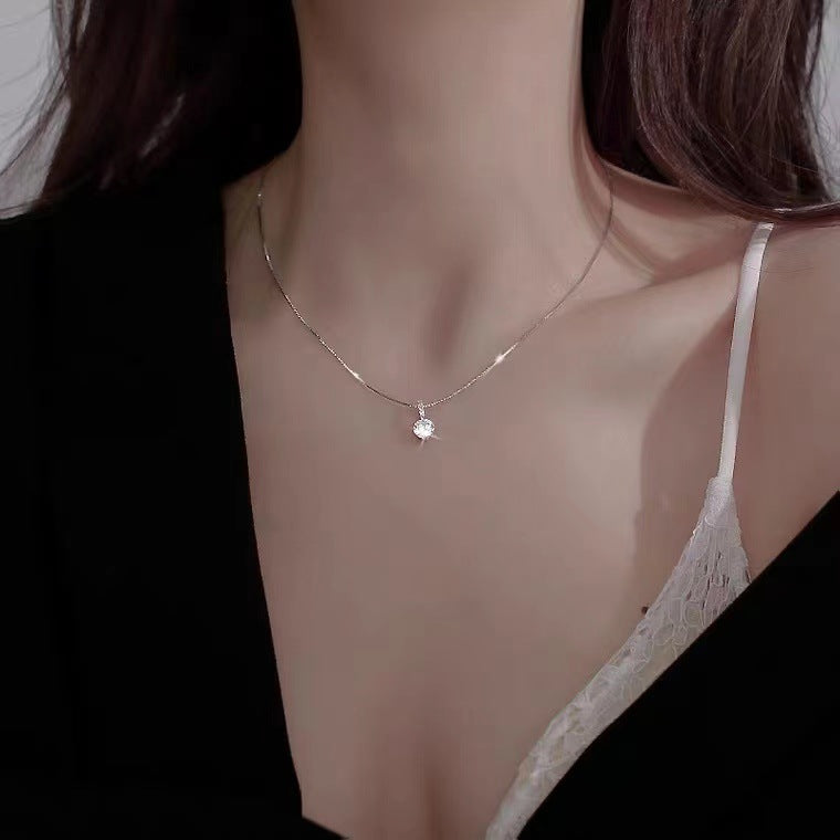 S925 Sterling Silver Zircon Clavicle Chain New Women's Light Luxury Niche Design Cold Style Exquisite