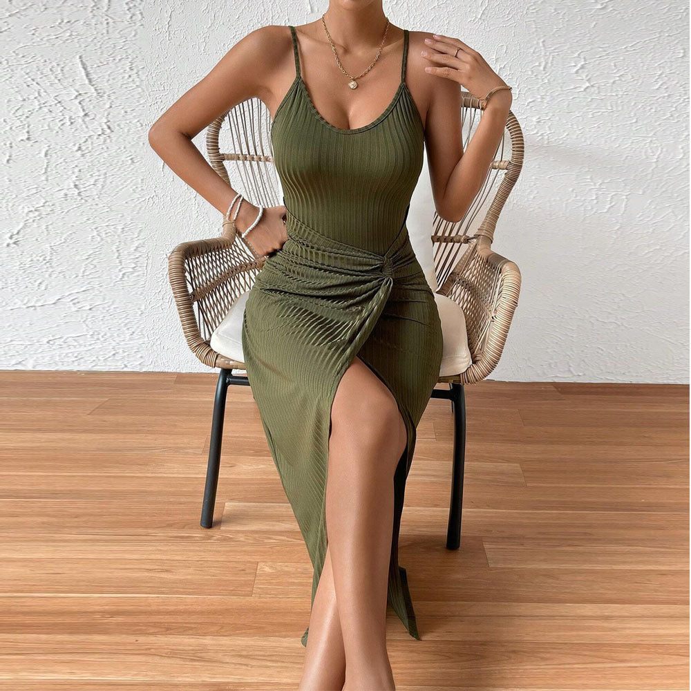 Cross-border 2024 Spring And Summer New European And American Women&#039;s Waistband Hip Split Sexy Backless Strap Elegant Dress