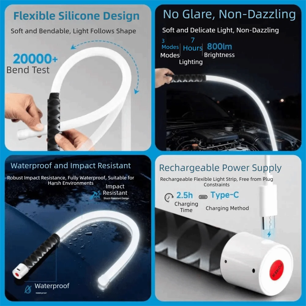 29Inch LED Flashlight Stick High Lumens 3 Brightness Modes Bendable LED Light Long Battery Life Waterproof